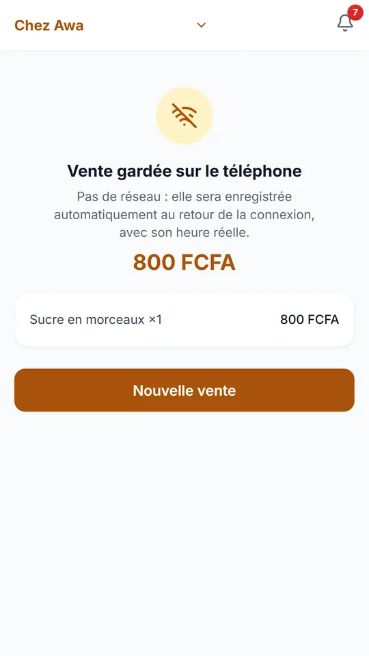 Sale stored on the phone without network, synced later