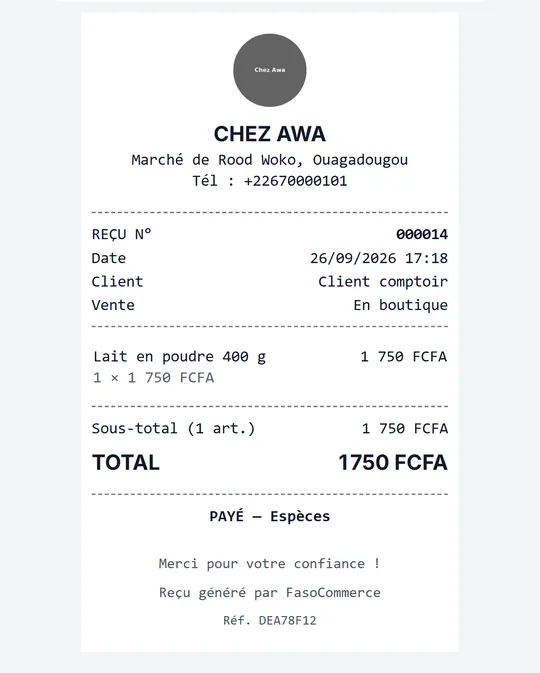 80 mm receipt ready to print or send via WhatsApp